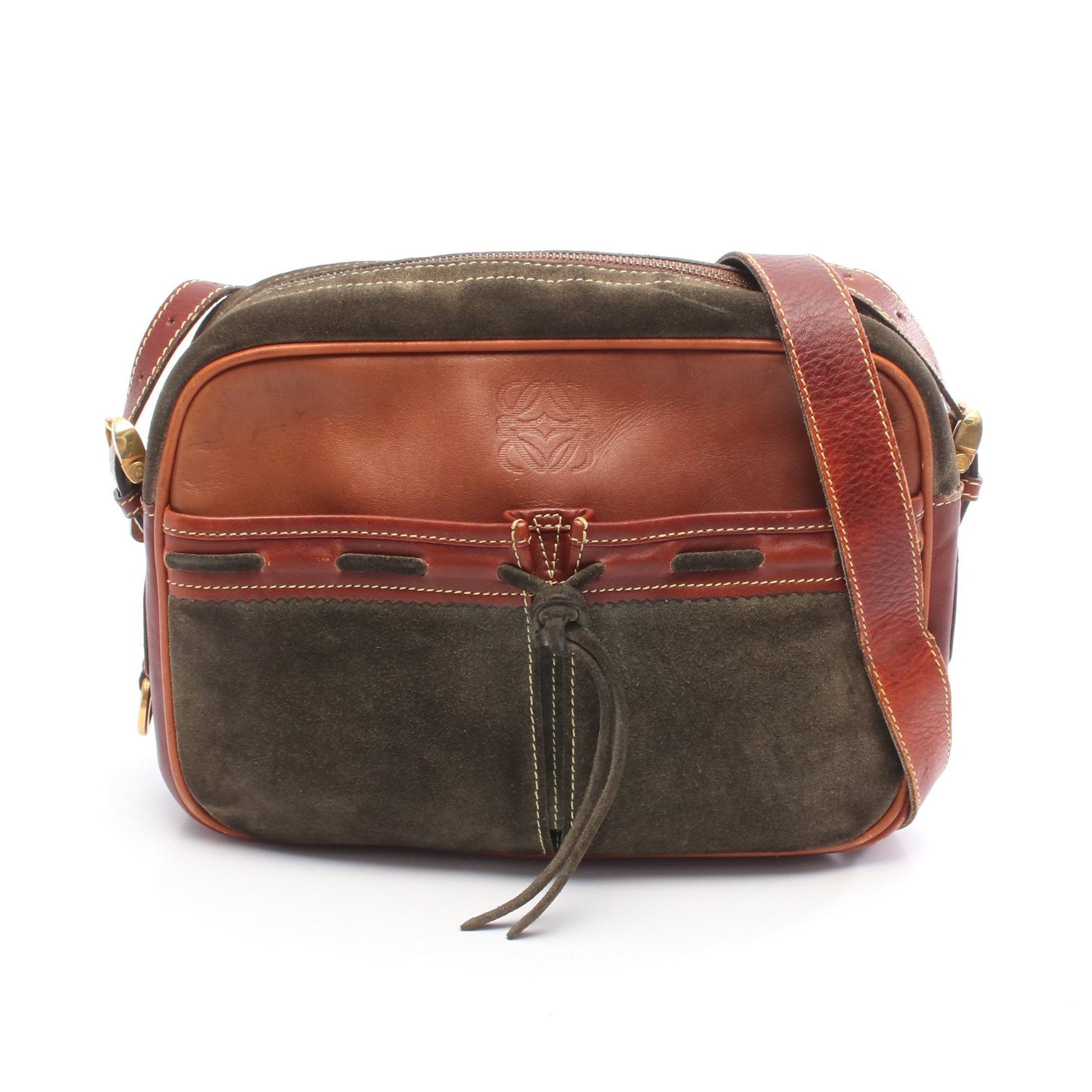 アナグラム ショルダーバッグ スエード レザー カーキグリーン ブラウン ロエベ バッグ LOEWE