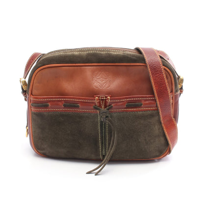 アナグラム ショルダーバッグ スエード レザー カーキグリーン ブラウン ロエベ バッグ LOEWE