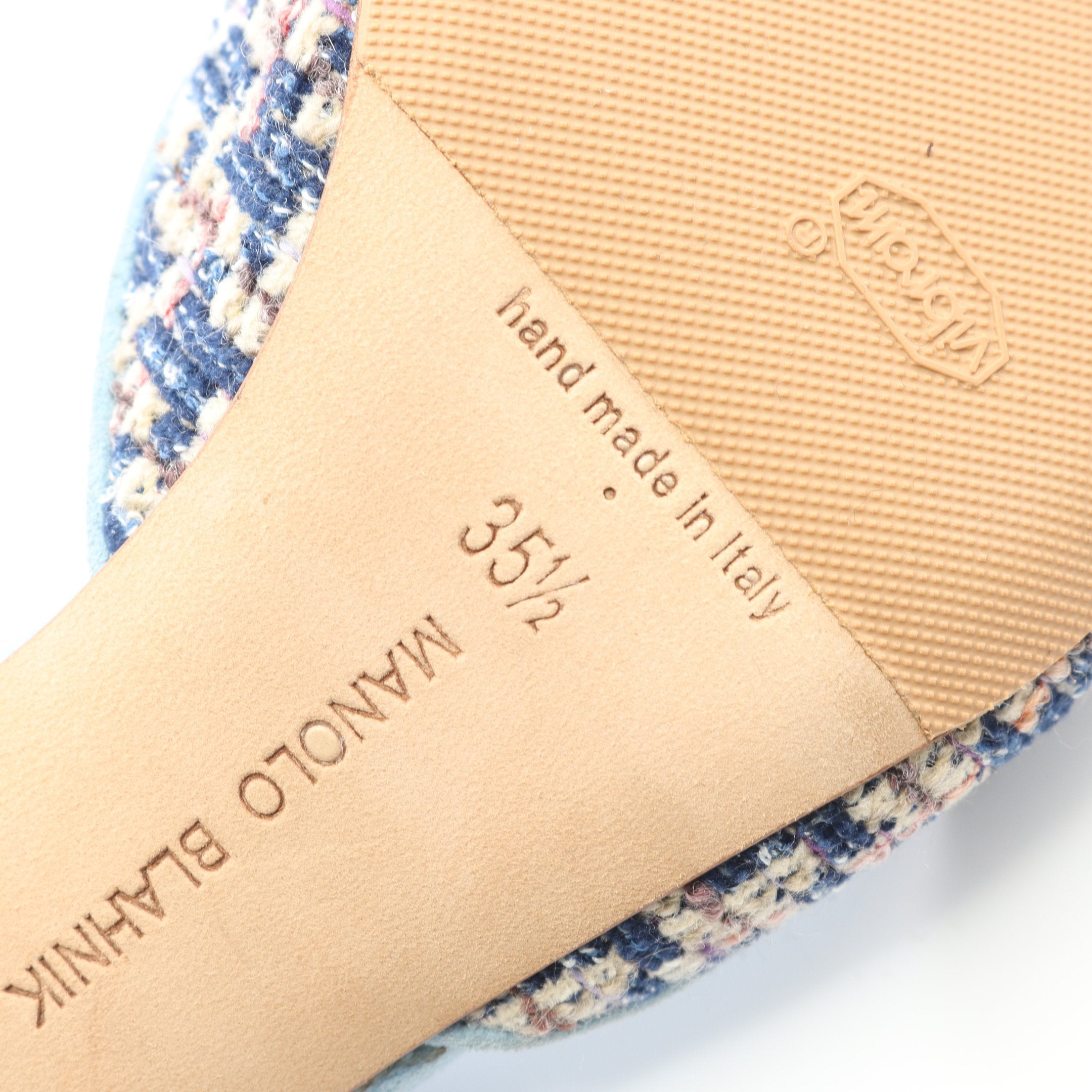 パンプス ツイード スエード ライトブルー マルチカラー マノロ