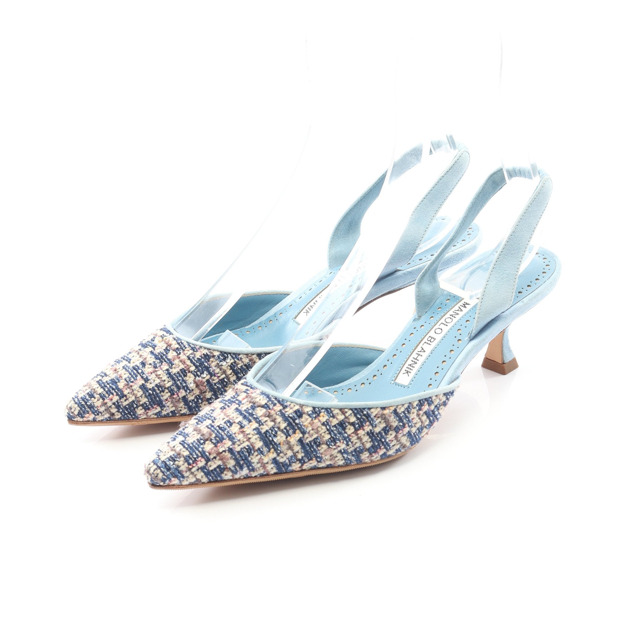 パンプス ツイード スエード ライトブルー マルチカラー マノロ
