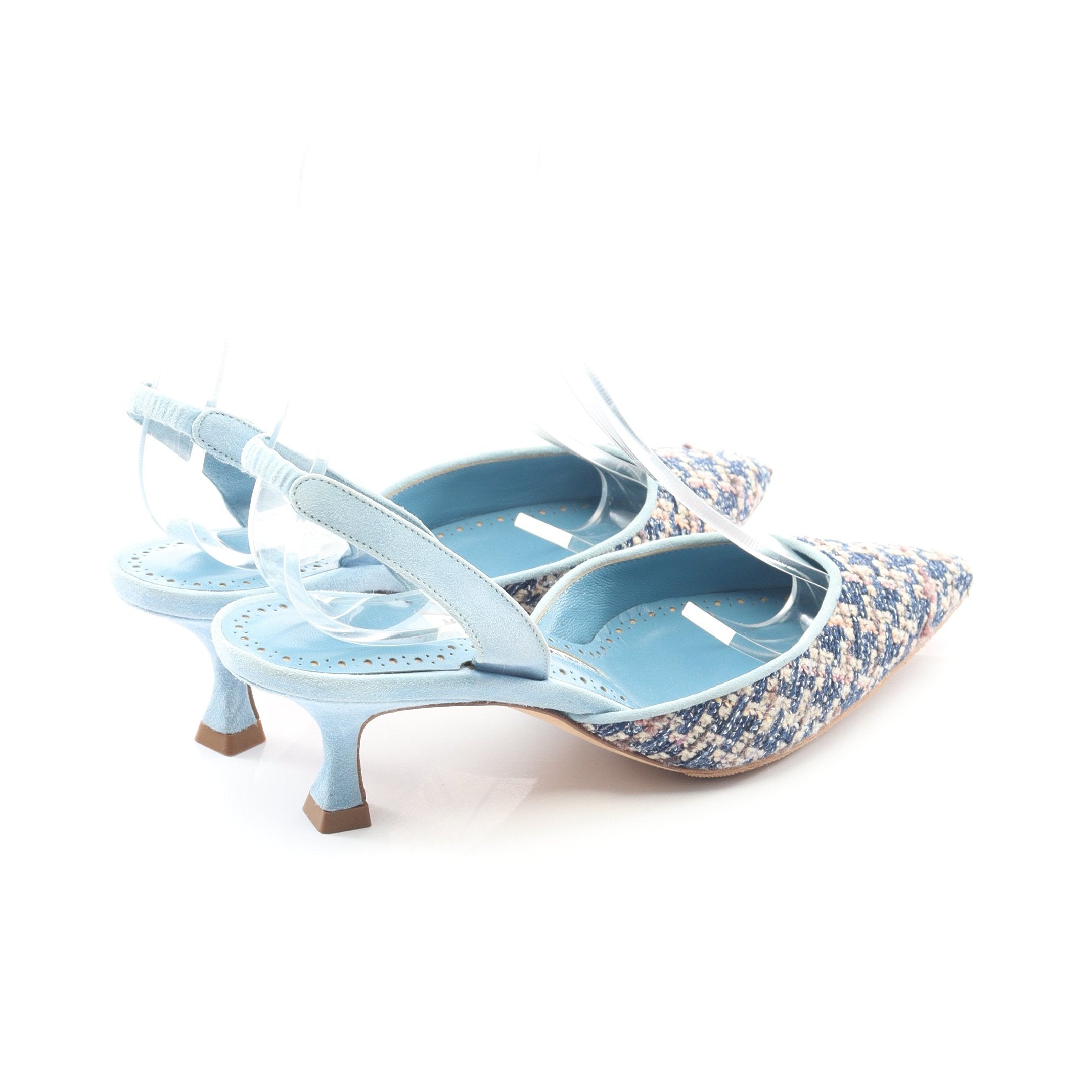パンプス ツイード スエード ライトブルー マルチカラー マノロ