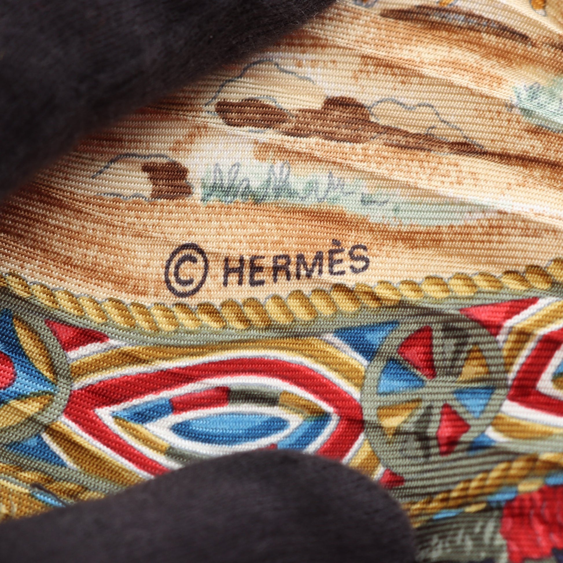 カレプリセ CAVALIERS PEULS プリーツ スカーフ シルク ネイビー マルチカラー エルメス 財布・小物 HERMES