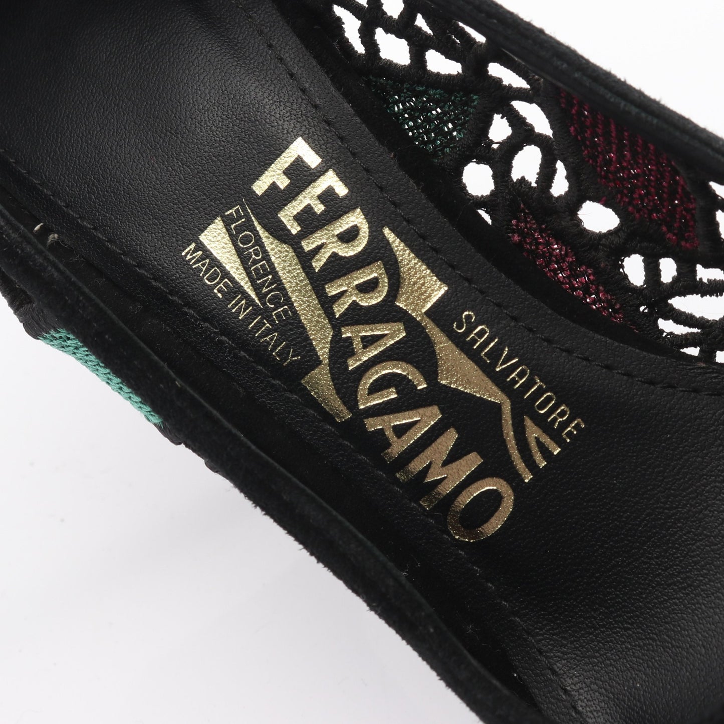 レース パンプス ファブリック ブラック ピンク グリーン リボン サルヴァトーレフェラガモ シューズ Salvatore Ferragamo