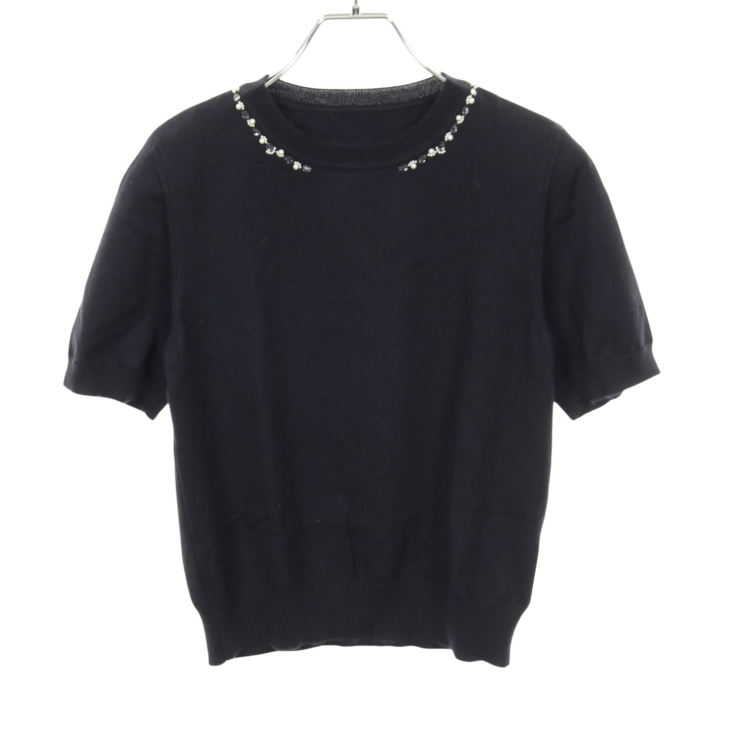 ニット 半袖 ビジュー カシミヤ シルク ネイビー フォクシー トップス FOXEY