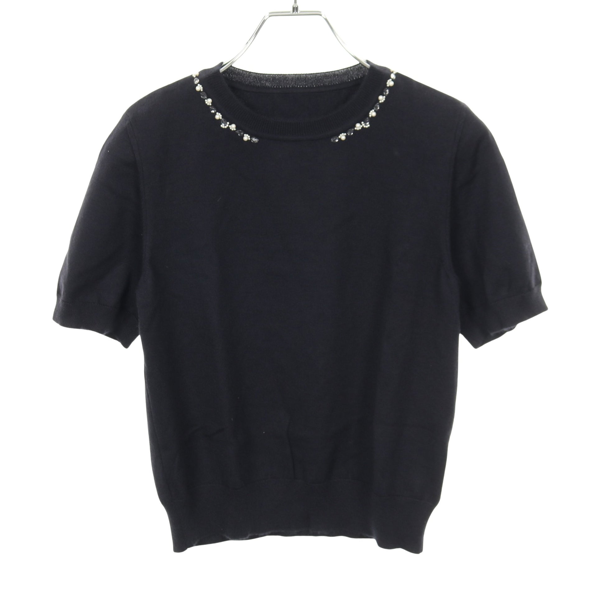 ニット 半袖 ビジュー カシミヤ シルク ネイビー フォクシー トップス FOXEY