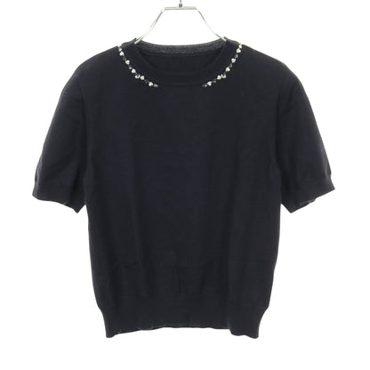 ニット 半袖 ビジュー カシミヤ シルク ネイビー フォクシー トップス FOXEY