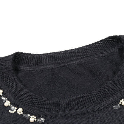 ニット 半袖 ビジュー カシミヤ シルク ネイビー フォクシー トップス FOXEY