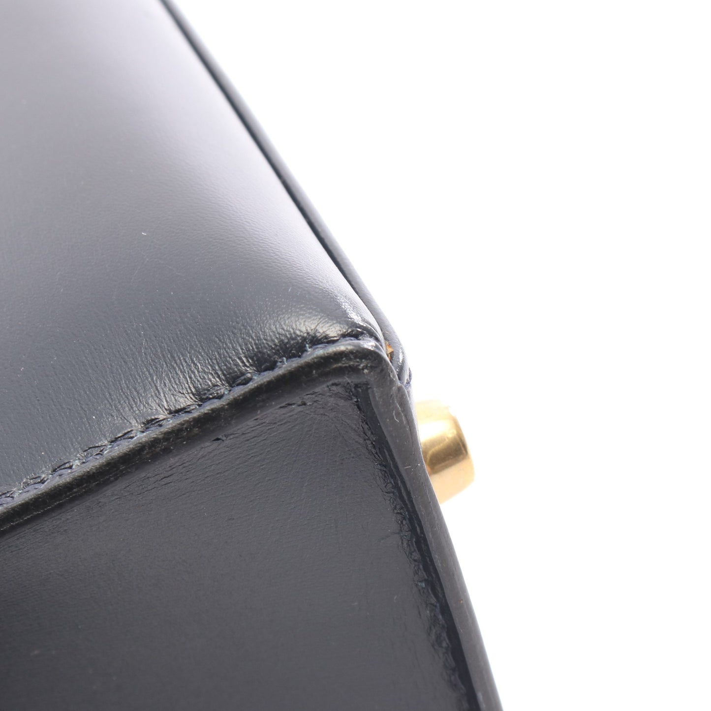 ケリー28 ブルーインディゴ ハンドバッグ ボックスカーフ ネイビー ゴールド金具 外縫い 2WAY ○W刻印 エルメス バッグ HERMES