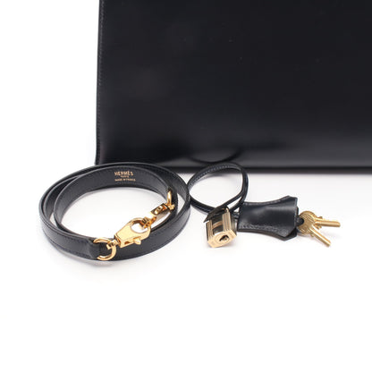 ケリー28 ブルーインディゴ ハンドバッグ ボックスカーフ ネイビー ゴールド金具 外縫い 2WAY ○W刻印 エルメス バッグ HERMES