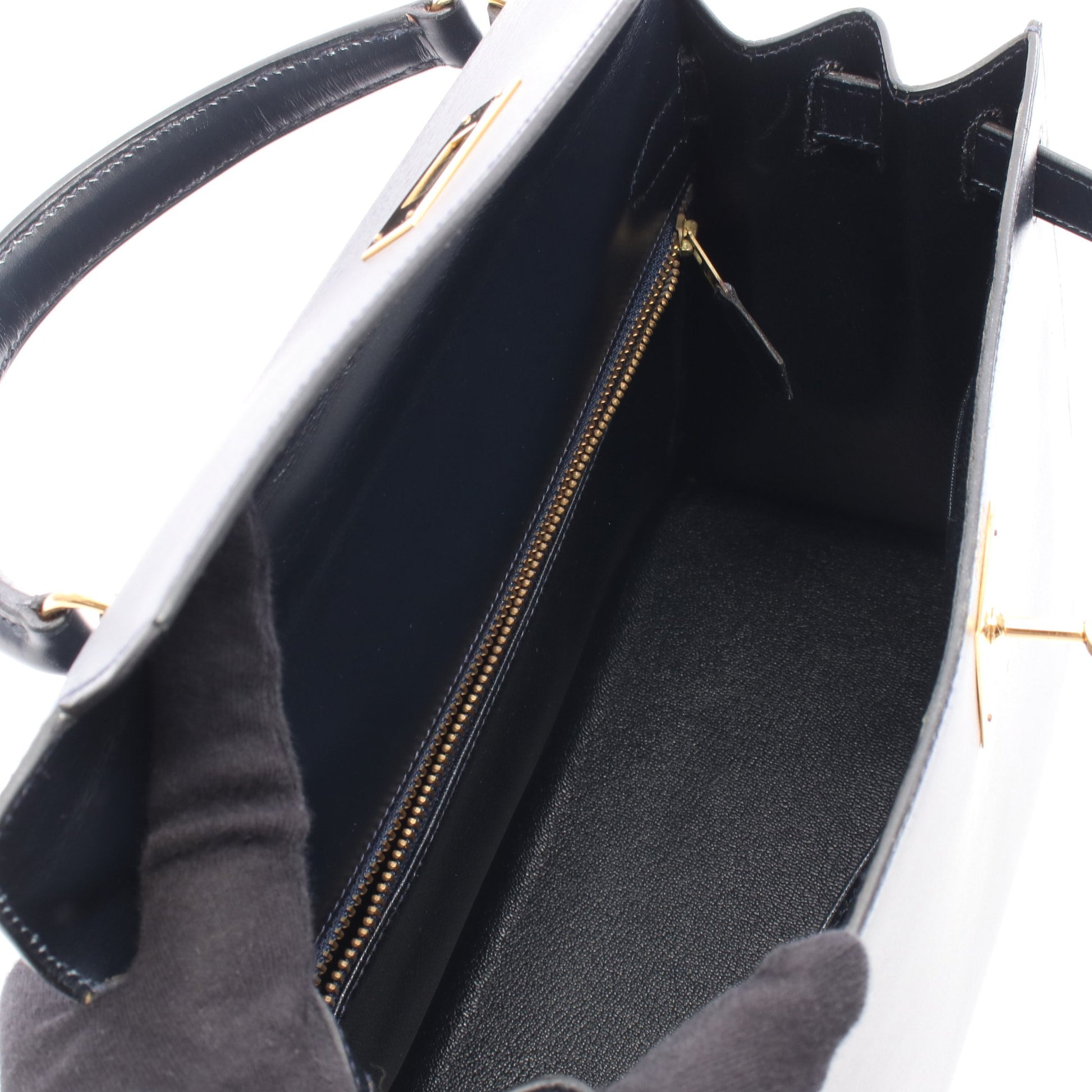 ケリー28 ブルーインディゴ ハンドバッグ ボックスカーフ ネイビー ゴールド金具 外縫い 2WAY ○W刻印 エルメス バッグ HERMES