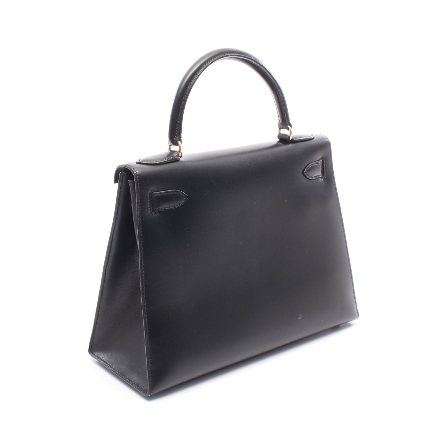 ケリー28 ハンドバッグ ボックスカーフ ブラック ゴールド金具 外縫い 2WAY ○U刻印 エルメス バッグ HERMES