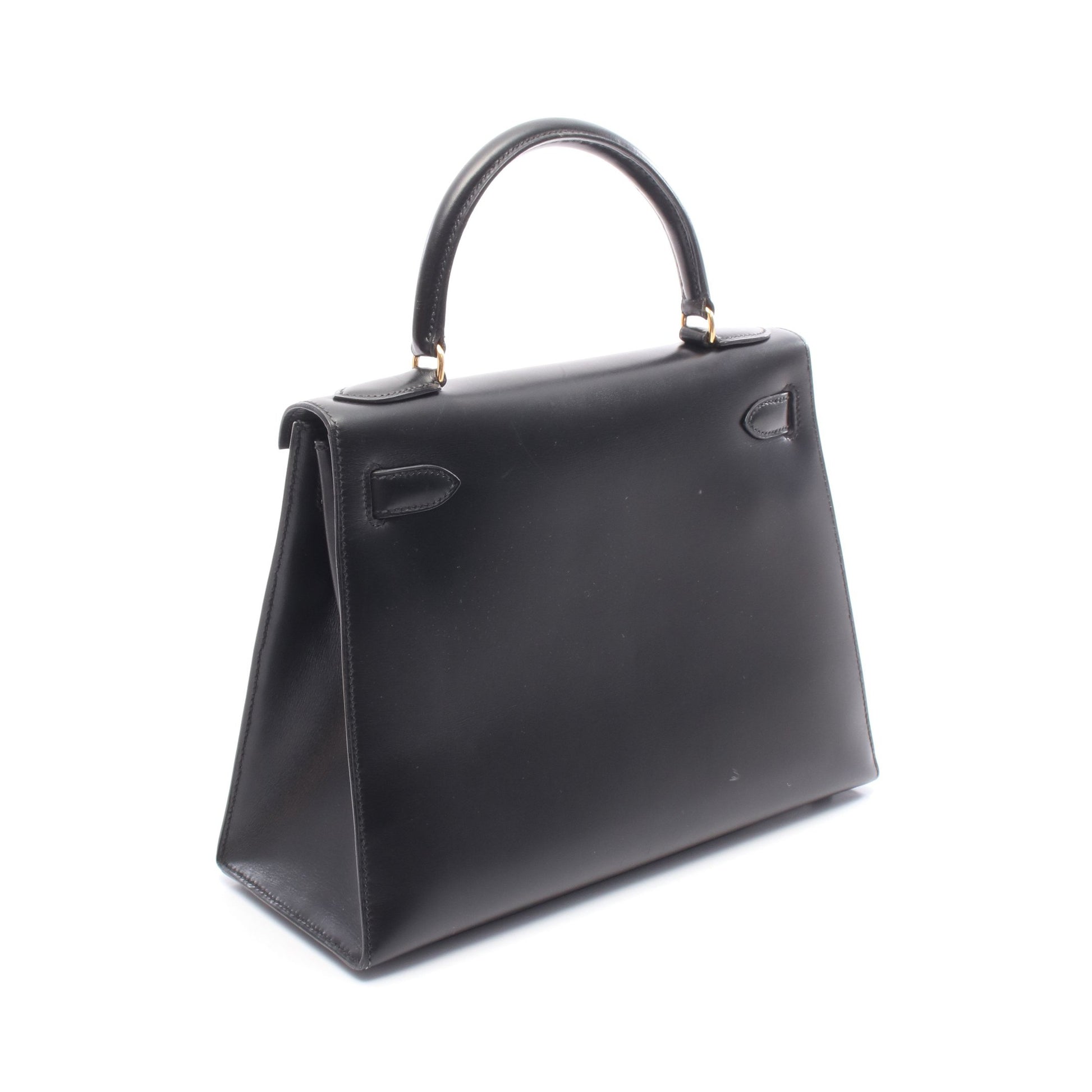 ケリー28 ハンドバッグ ボックスカーフ ブラック ゴールド金具 外縫い 2WAY ○U刻印 エルメス バッグ HERMES