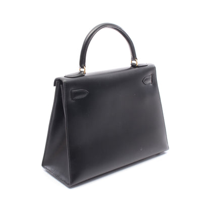 ケリー28 ハンドバッグ ボックスカーフ ブラック ゴールド金具 外縫い 2WAY ○U刻印 エルメス バッグ HERMES