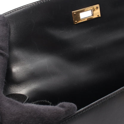 ケリー28 ハンドバッグ ボックスカーフ ブラック ゴールド金具 外縫い 2WAY ○U刻印 エルメス バッグ HERMES
