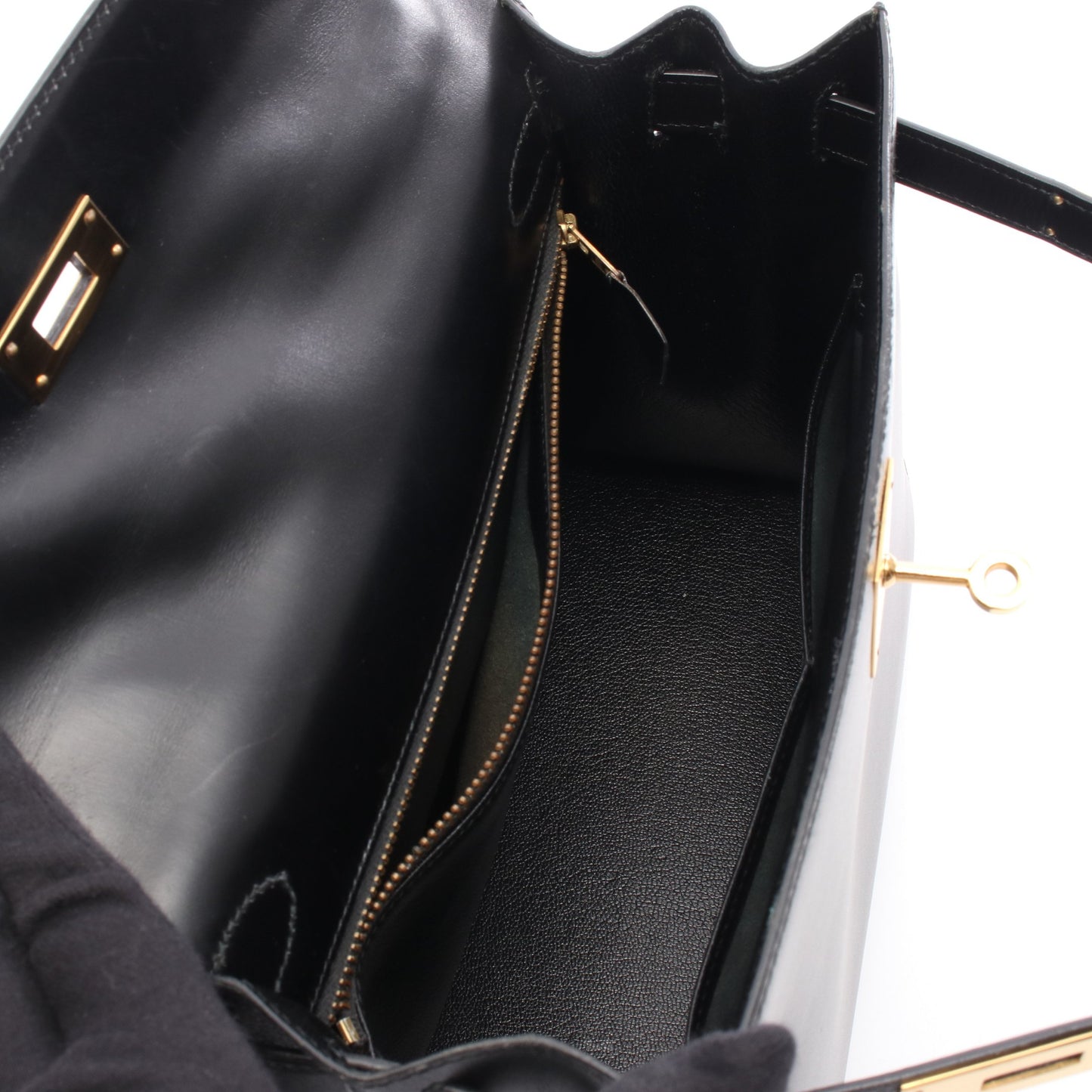 ケリー28 ハンドバッグ ボックスカーフ ブラック ゴールド金具 外縫い 2WAY ○U刻印 エルメス バッグ HERMES