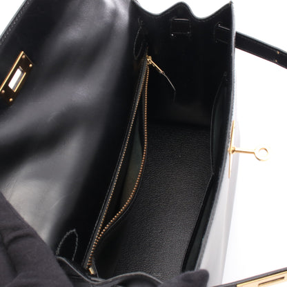 ケリー28 ハンドバッグ ボックスカーフ ブラック ゴールド金具 外縫い 2WAY ○U刻印 エルメス バッグ HERMES