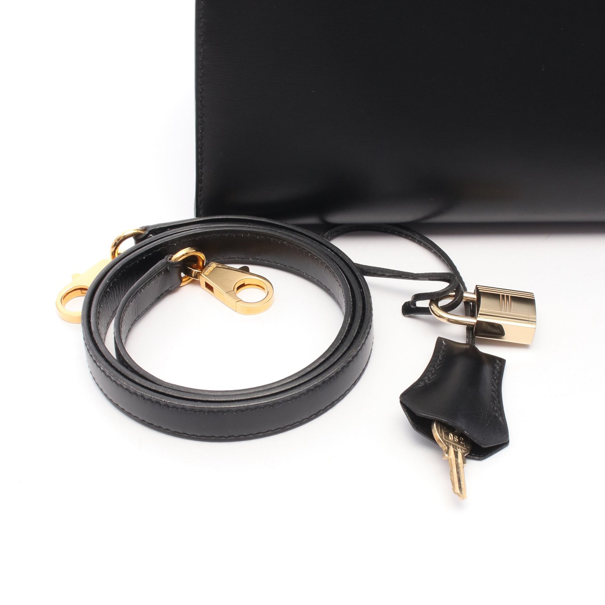 ケリー28 ハンドバッグ ボックスカーフ ブラック ゴールド金具 外縫い 2WAY ○U刻印 エルメス バッグ HERMES