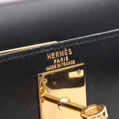 ケリー28 ハンドバッグ ボックスカーフ ブラック ゴールド金具 外縫い 2WAY ○U刻印 エルメス バッグ HERMES