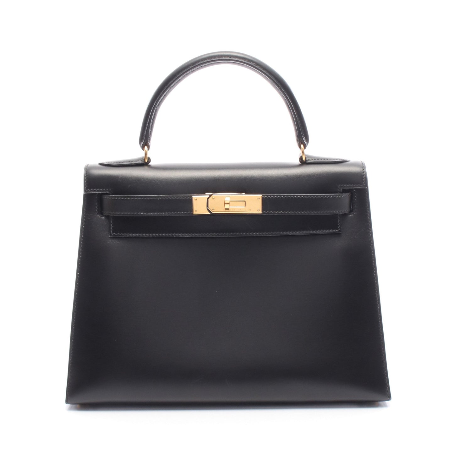 ケリー28 ハンドバッグ ボックスカーフ ブラック ゴールド金具 外縫い 2WAY ○U刻印 エルメス バッグ HERMES