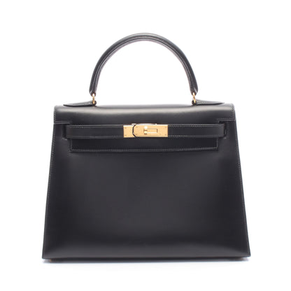 ケリー28 ハンドバッグ ボックスカーフ ブラック ゴールド金具 外縫い 2WAY ○U刻印 エルメス バッグ HERMES