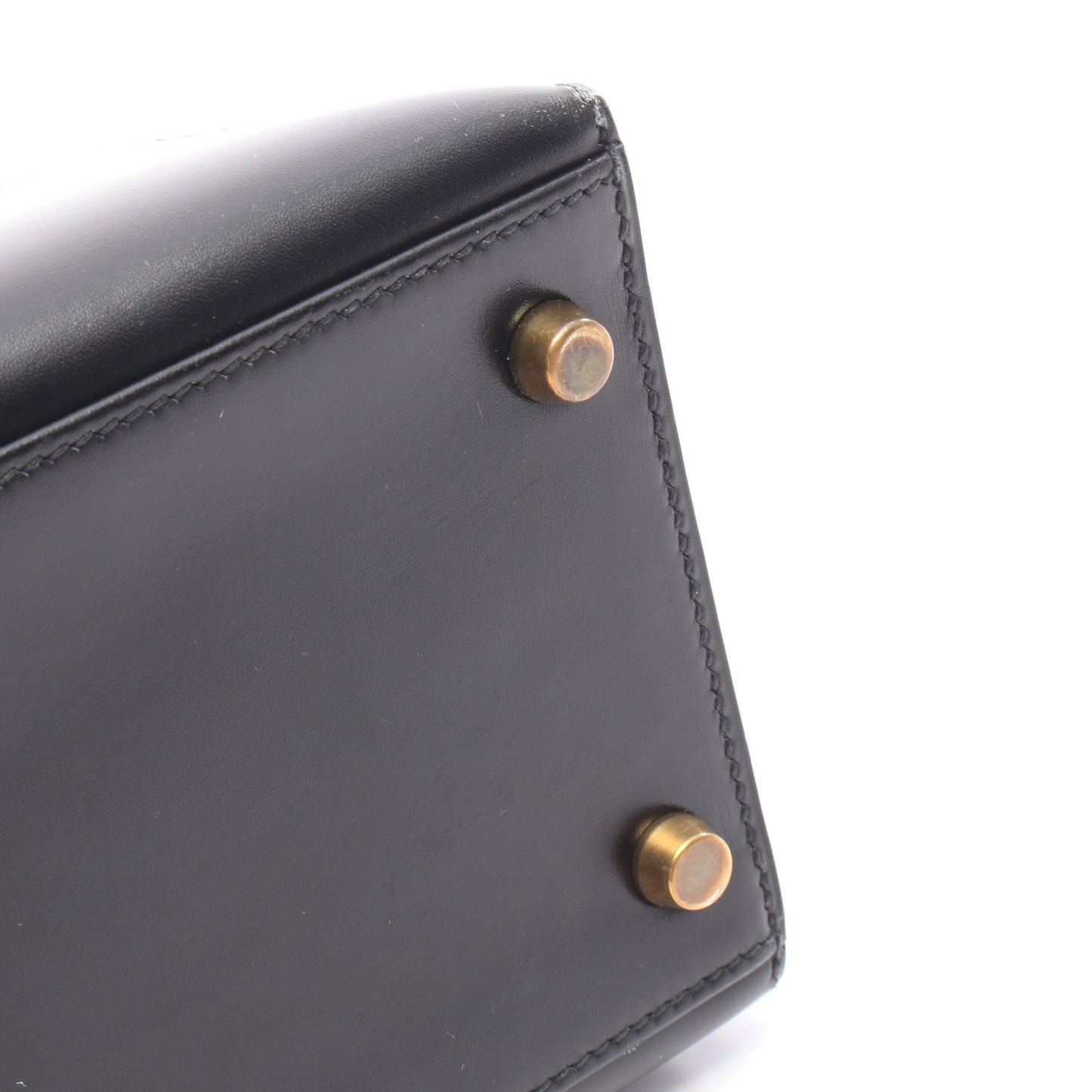 ケリー28 ハンドバッグ ボックスカーフ ブラック ゴールド金具 外縫い 2WAY ○U刻印 エルメス バッグ HERMES