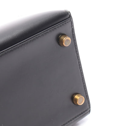 ケリー28 ハンドバッグ ボックスカーフ ブラック ゴールド金具 外縫い 2WAY ○U刻印 エルメス バッグ HERMES