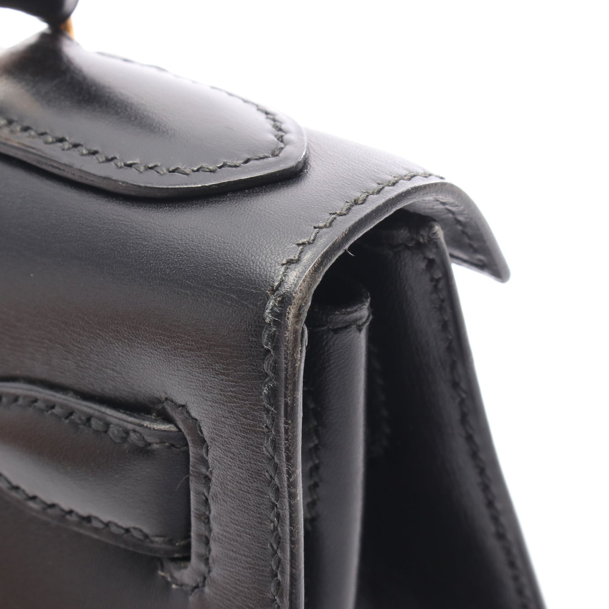 ケリー28 ハンドバッグ ボックスカーフ ブラック ゴールド金具 外縫い 2WAY ○U刻印 エルメス バッグ HERMES