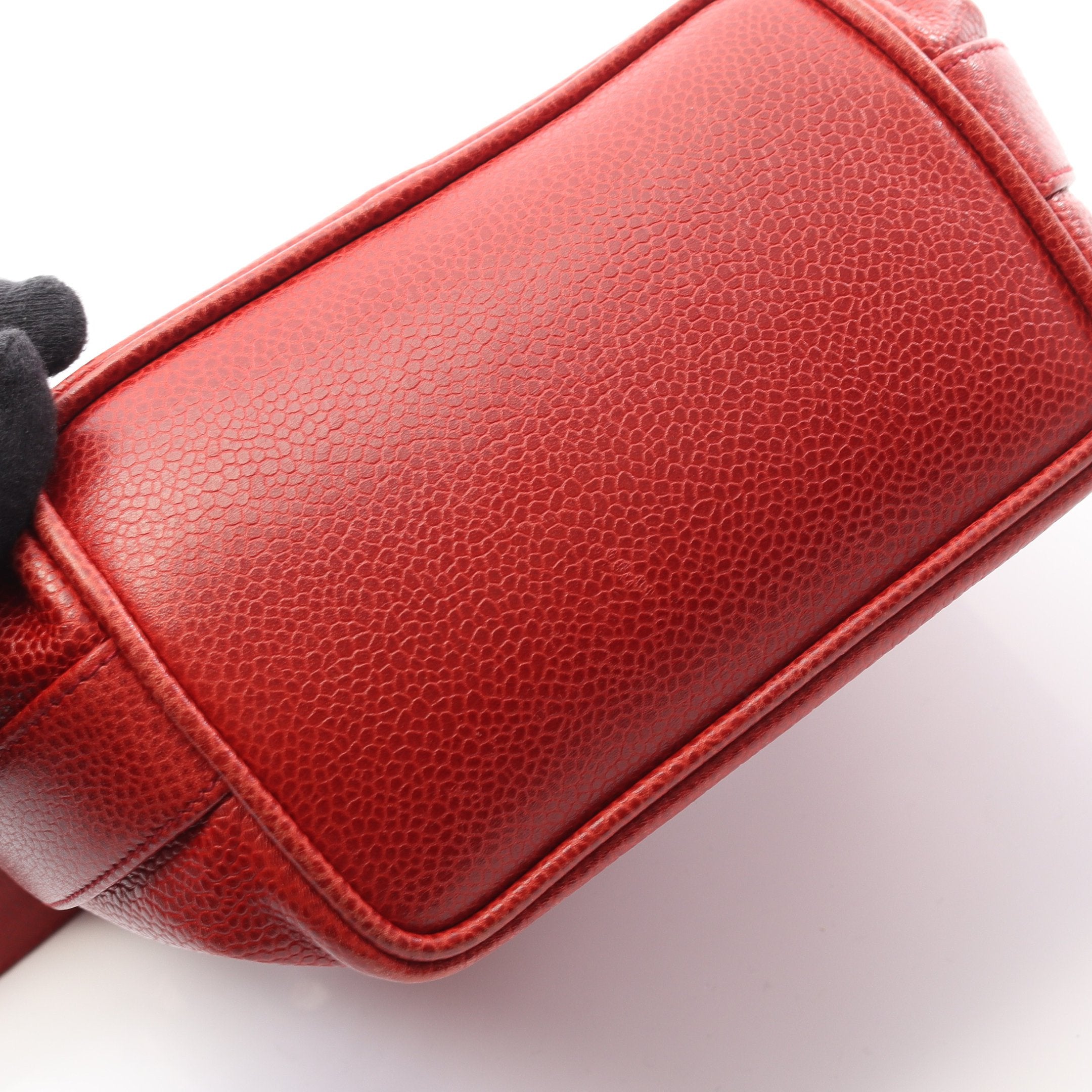 ココマーク 巾着 チェーンショルダーバッグ キャビアスキン レッド