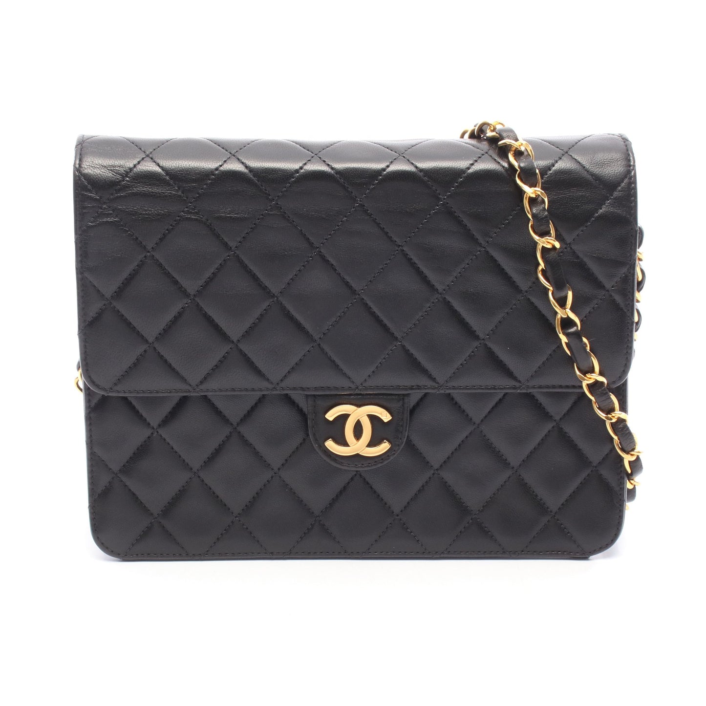 マトラッセ シングルフラップ チェーンショルダーバッグ ラムスキン ブラック ゴールド金具 シャネル バッグ CHANEL
