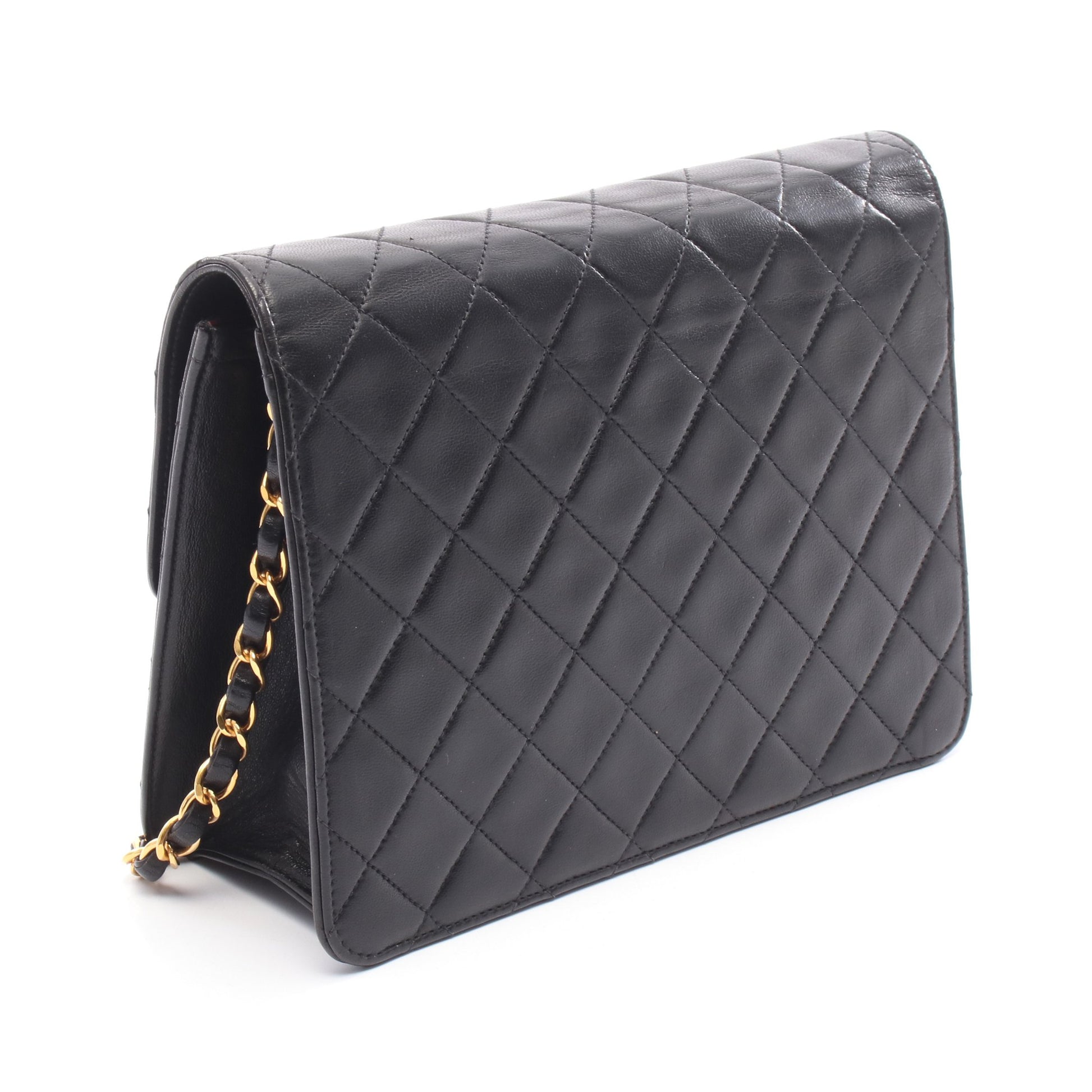 マトラッセ シングルフラップ チェーンショルダーバッグ ラムスキン ブラック ゴールド金具 シャネル バッグ CHANEL