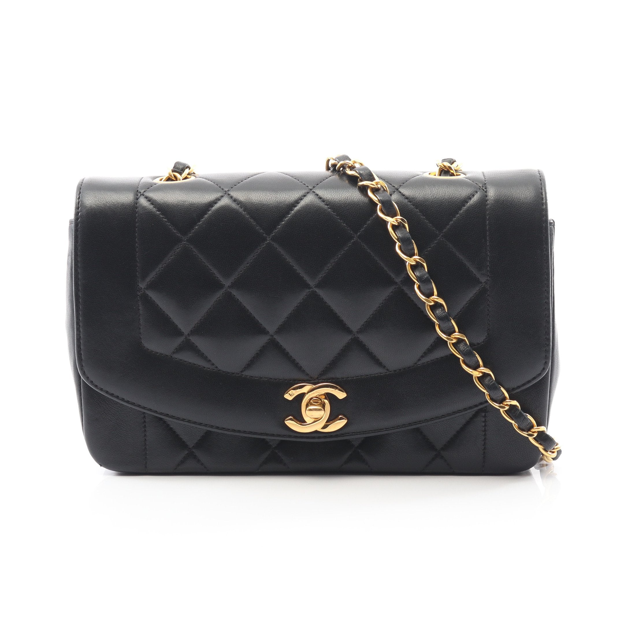 シャネル ダイアナフラップ ラムスキン ショルダーバッグ 黒　1533 マトラッセ ダイアナフラップ チェーンショルダーバッグ ラムスキン