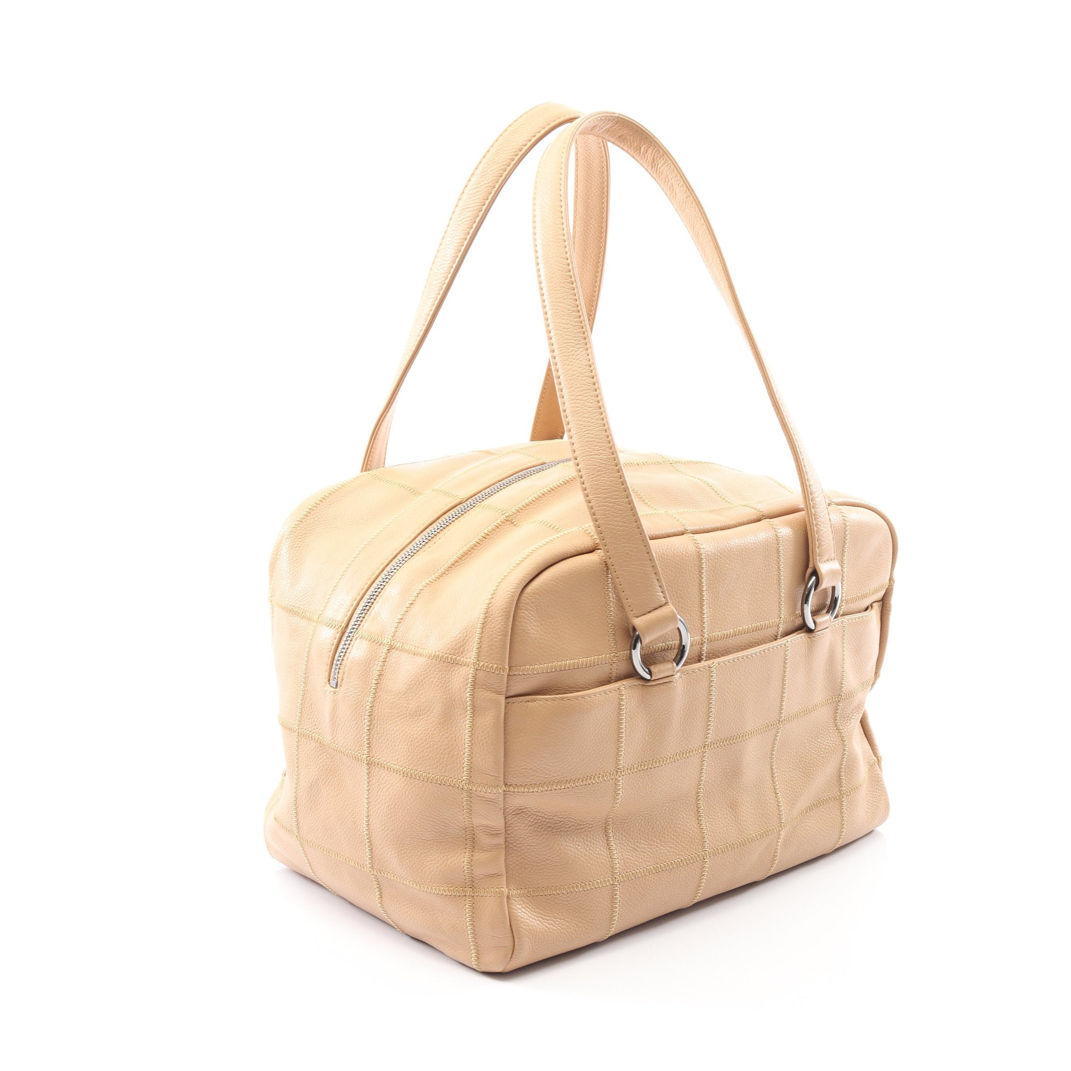 チョコバー ハンドバッグ ミニボストンバッグ キャビアスキン ベージュ