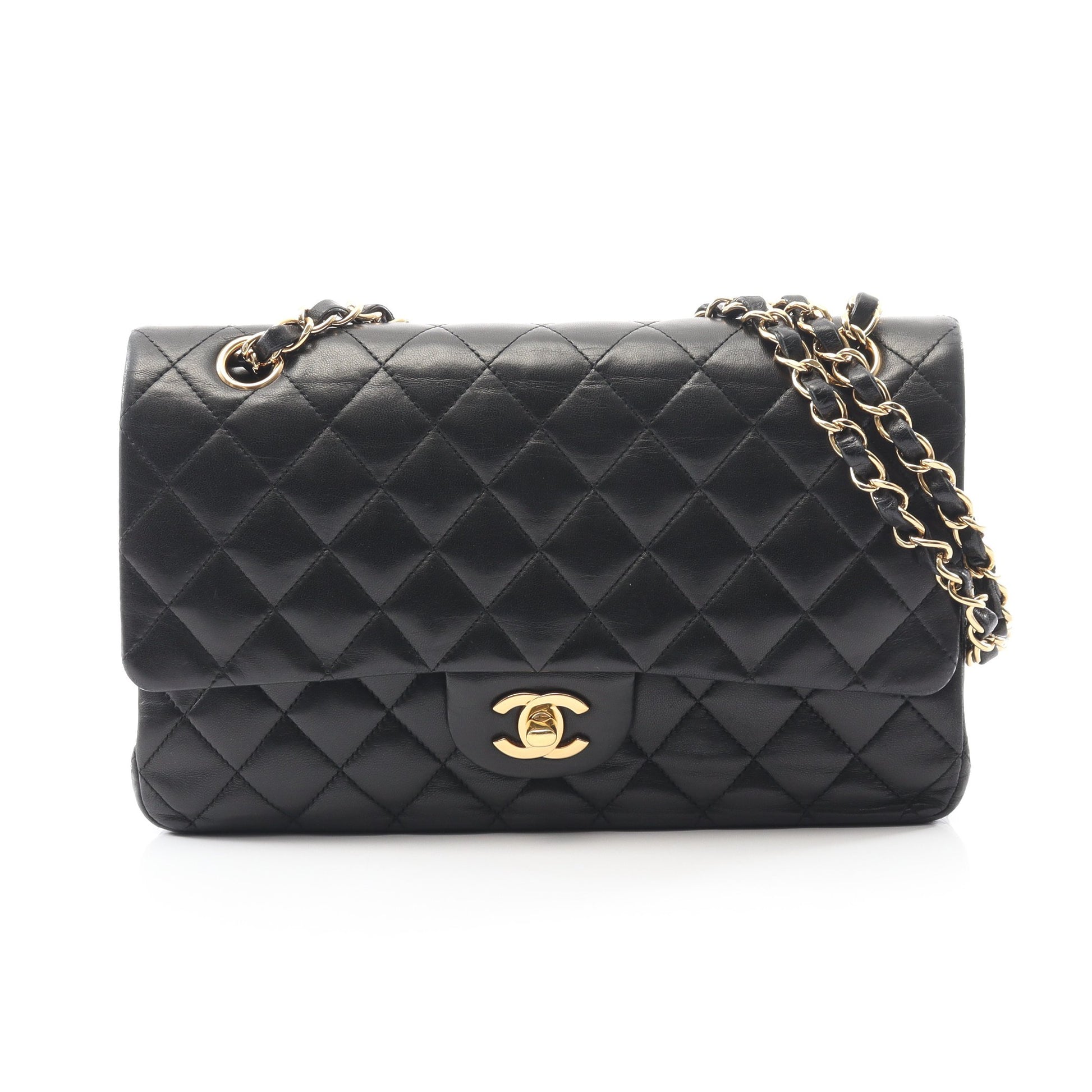 マトラッセ Wフラップ Wチェーンショルダーバッグ ラムスキン ブラック ゴールド金具 シャネル バッグ CHANEL