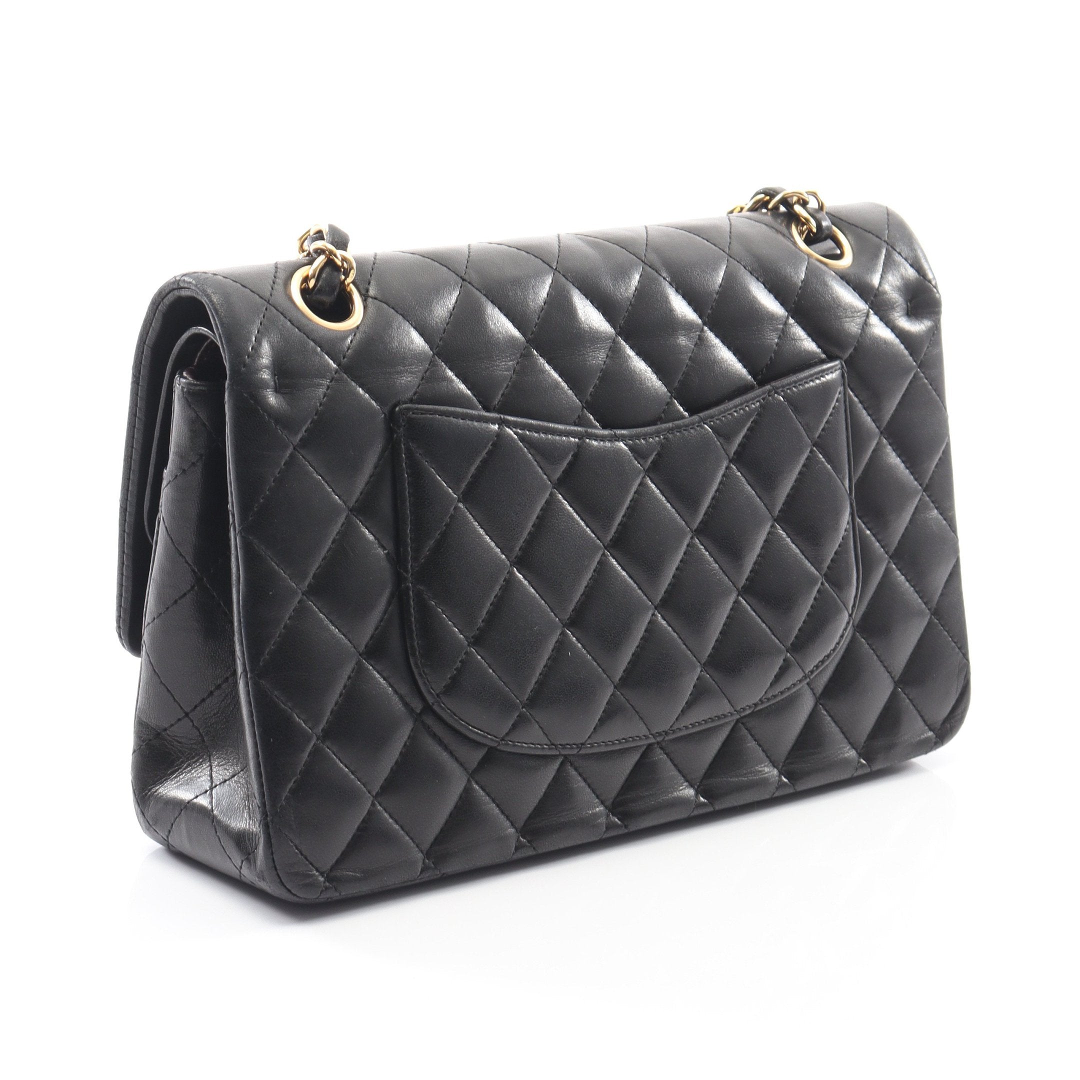 CHANEL マトラッセ ダブルフラップ ラムスキン ブラック ゴールド金具 CHANEL マトラッセ ダブルフラップダブルチェーン 23 ショルダーバッグ