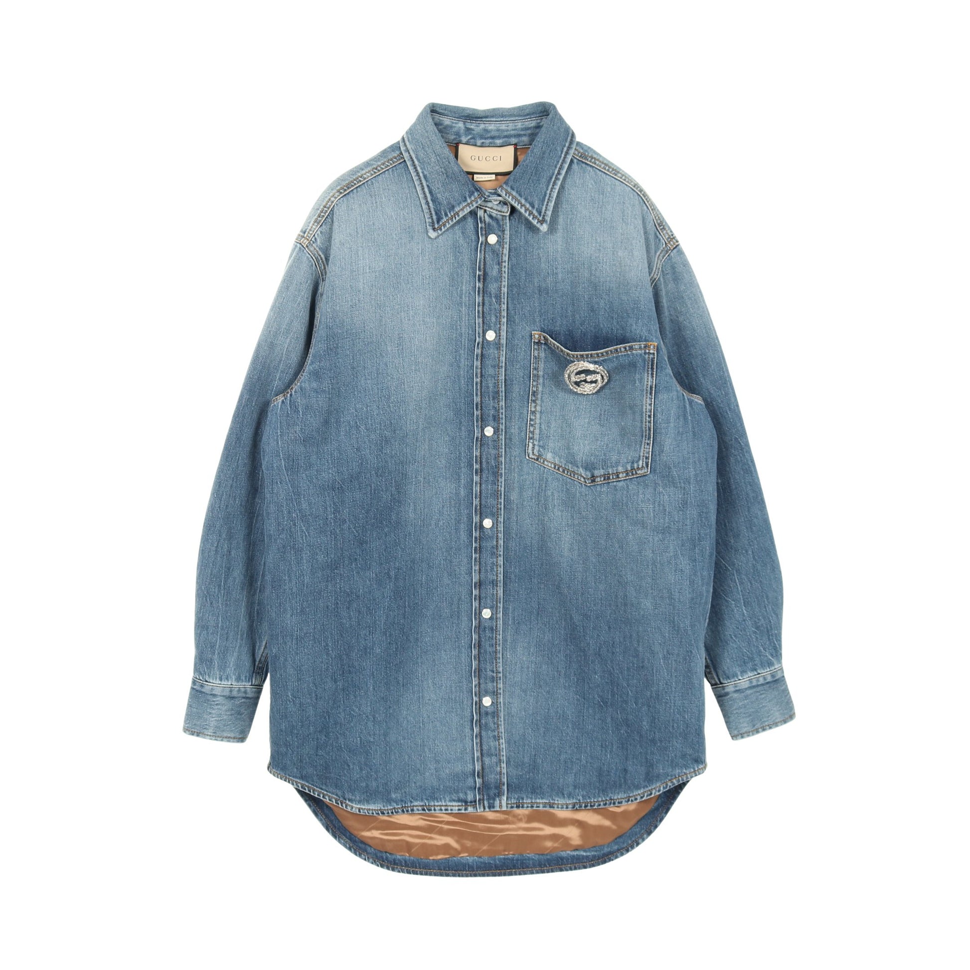 WASHED ORGANIC DENIM SHIRT デニムジャケット コットン インディゴブルー グッチ アウター GUCCI