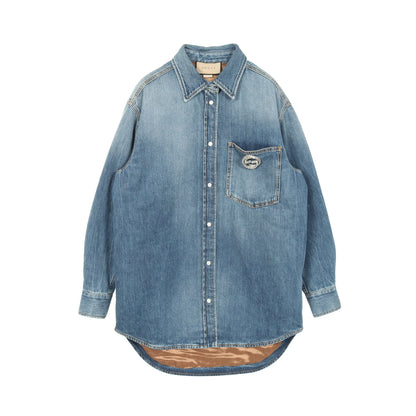 WASHED ORGANIC DENIM SHIRT デニムジャケット コットン インディゴブルー グッチ アウター GUCCI