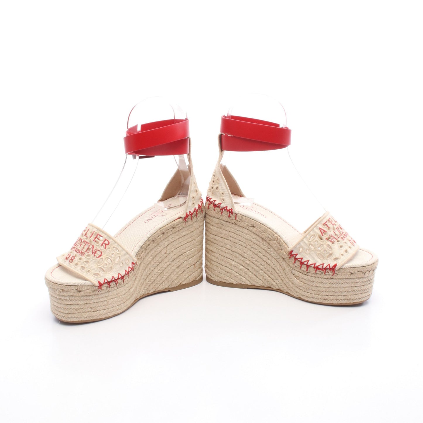 ATELIER エスパドリーユ サンダル キャンバス レザー ベージュ レッド ヴァレンティノガラヴァーニ シューズ VALENTINO GARAVANI