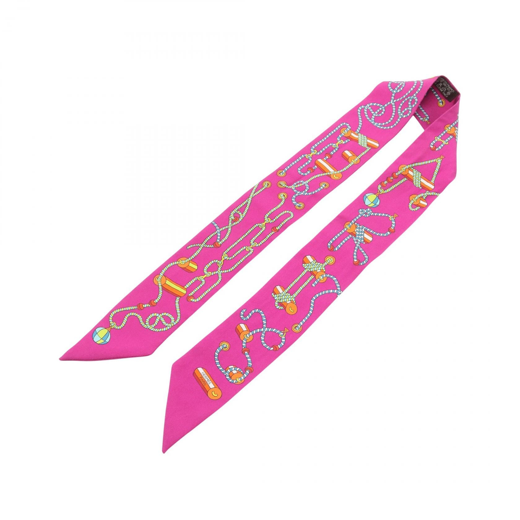 HERMES エルメス スカーフ ツイリー リボンスカーフ 国旗 シルク ピンク ブランドレンタルのBrandCity / エルメス ツイリー リボンスカーフ