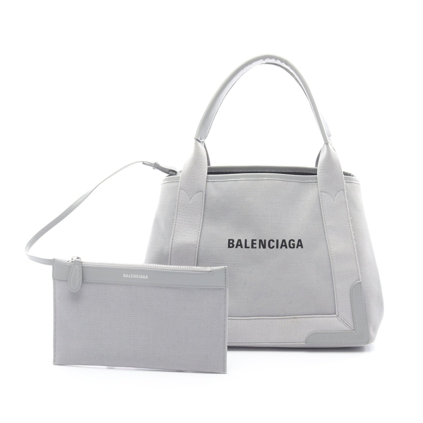NAVY CABAS S ネイビーカバ ハンドバッグ トートバッグ キャンバス レザー グレー バレンシアガ バッグ BALENCIAGA