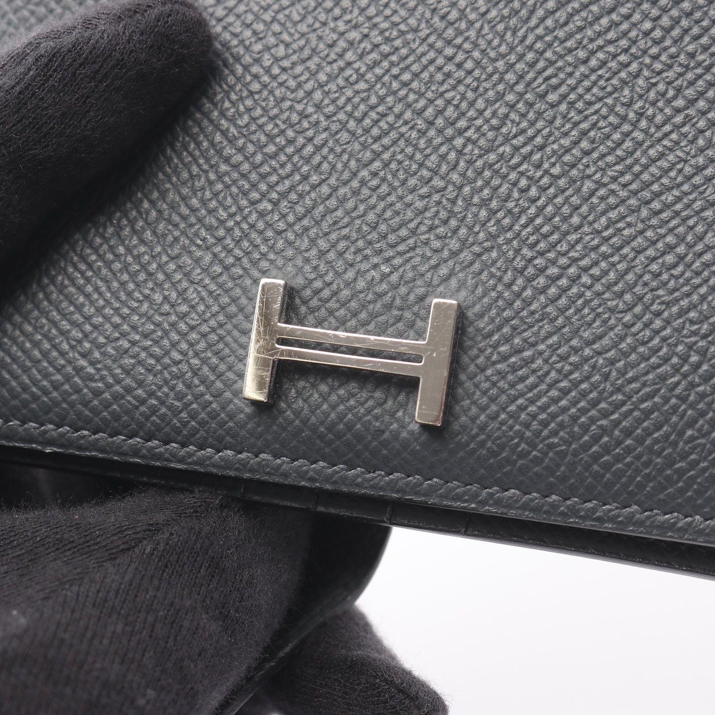 ベアンコンパクト グリミスティ 二つ折り財布 ヴォーエプソン ダークグレー シルバー金具 W刻印 エルメス 財布・小物 HERMES
