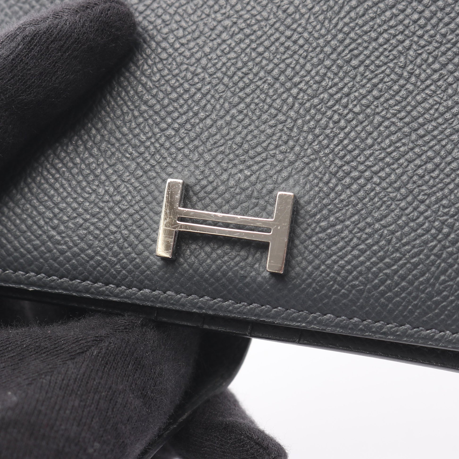 ベアンコンパクト グリミスティ 二つ折り財布 ヴォーエプソン ダークグレー シルバー金具 W刻印 エルメス 財布・小物 HERMES