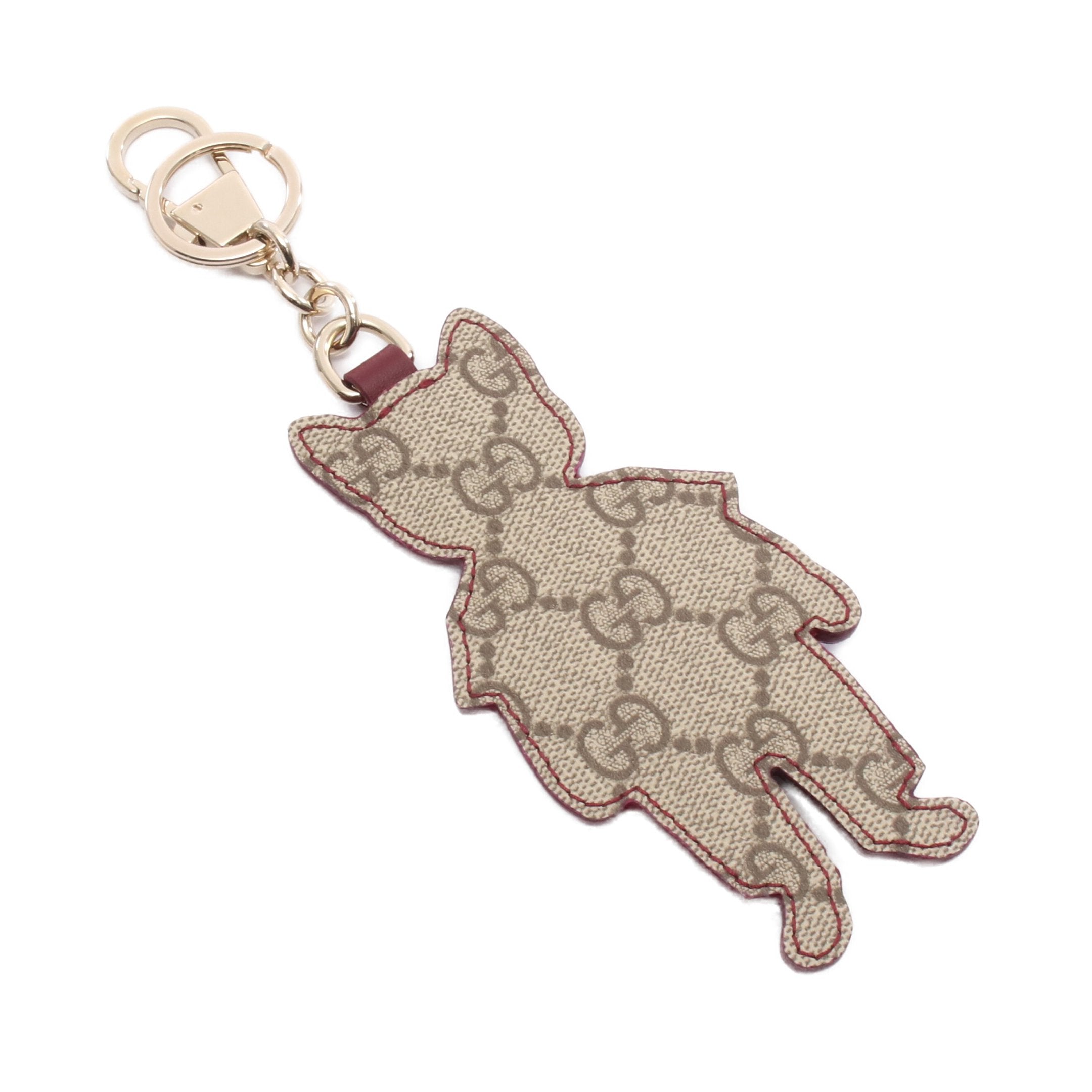 GUCCI 骨型キーホルダー ストーン付き 「値下げしました」 オフィディア〕キーチェーン ・ベージュ＆ダークブラウン GGスプリーム