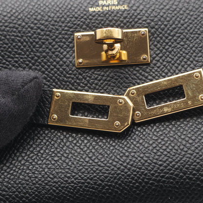 ケリーウォレット ミディアム 三つ折り財布 ヴォーエプソン ブラック ゴールド金具 C刻印 エルメス 財布・小物 HERMES