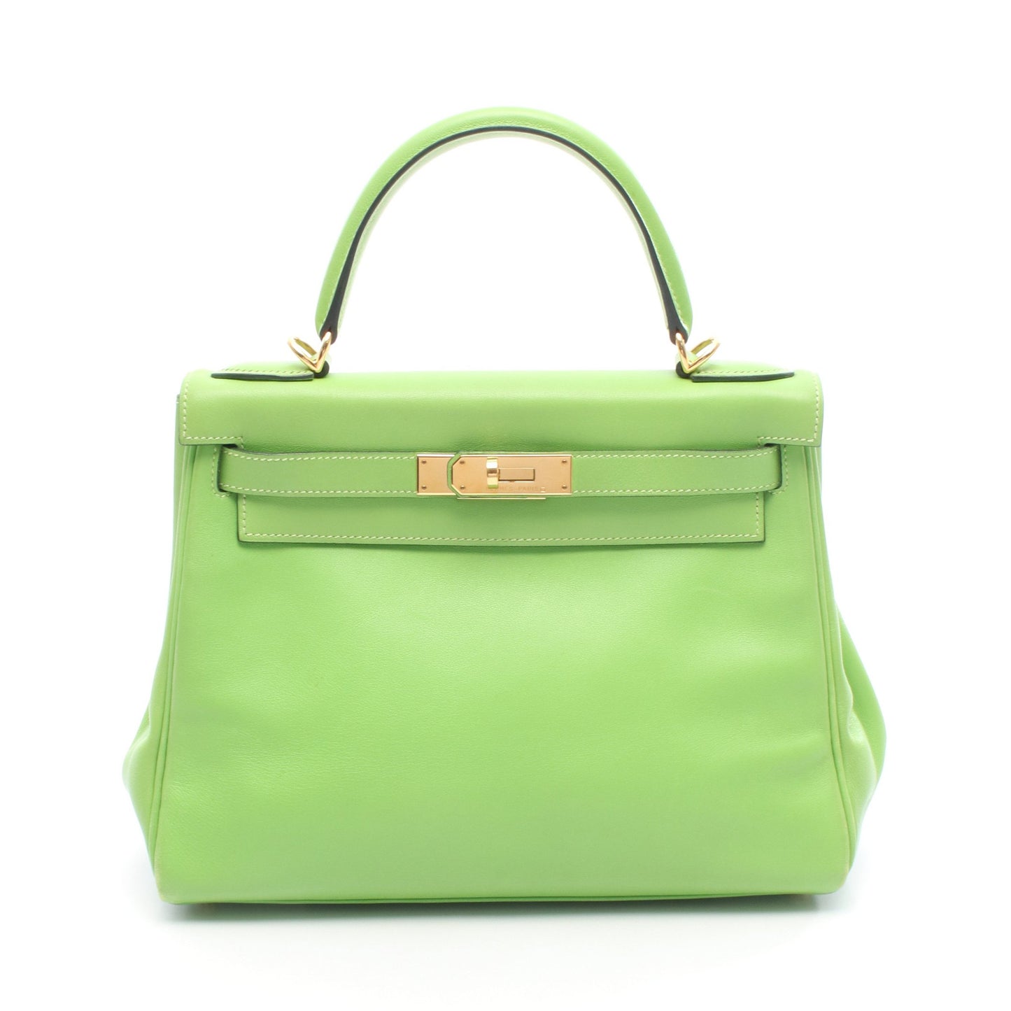 ケリー28 ハンドバッグ ヴォーガリバー イエローグリーン ゴールド金具 内縫い 2WAY □F刻印 エルメス バッグ HERMES