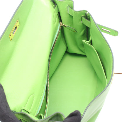ケリー28 ハンドバッグ ヴォーガリバー イエローグリーン ゴールド金具 内縫い 2WAY □F刻印 エルメス バッグ HERMES