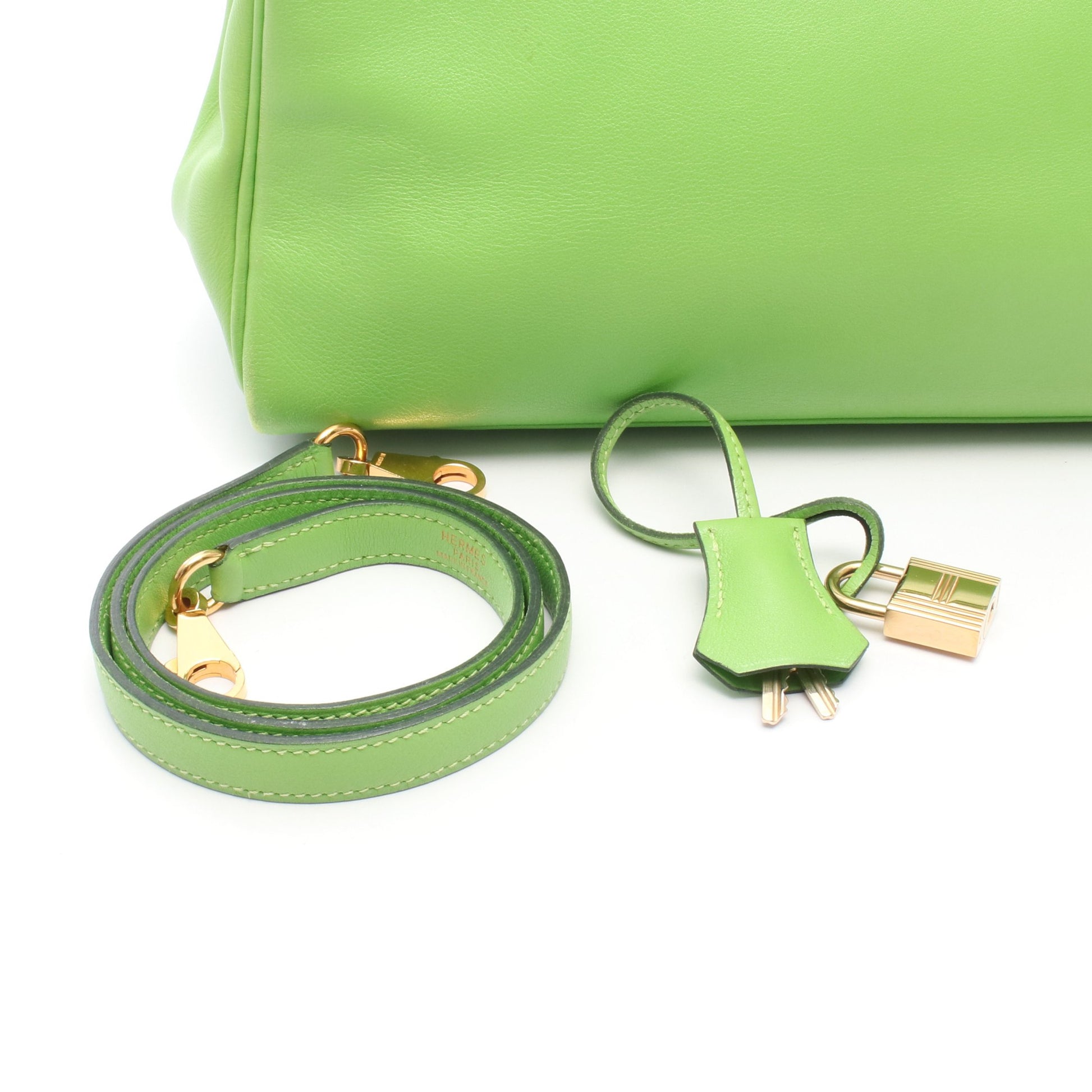 ケリー28 ハンドバッグ ヴォーガリバー イエローグリーン ゴールド金具 内縫い 2WAY □F刻印 エルメス バッグ HERMES