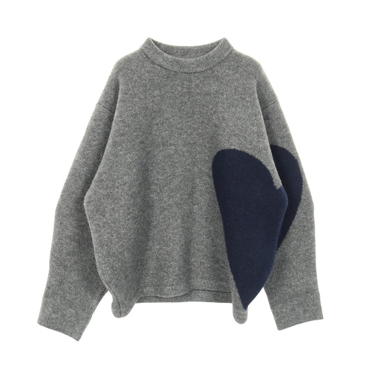 pattern knit ハート プルオーバー ニット クルーネック グレー ネイビー ンニット トップス NKNIT