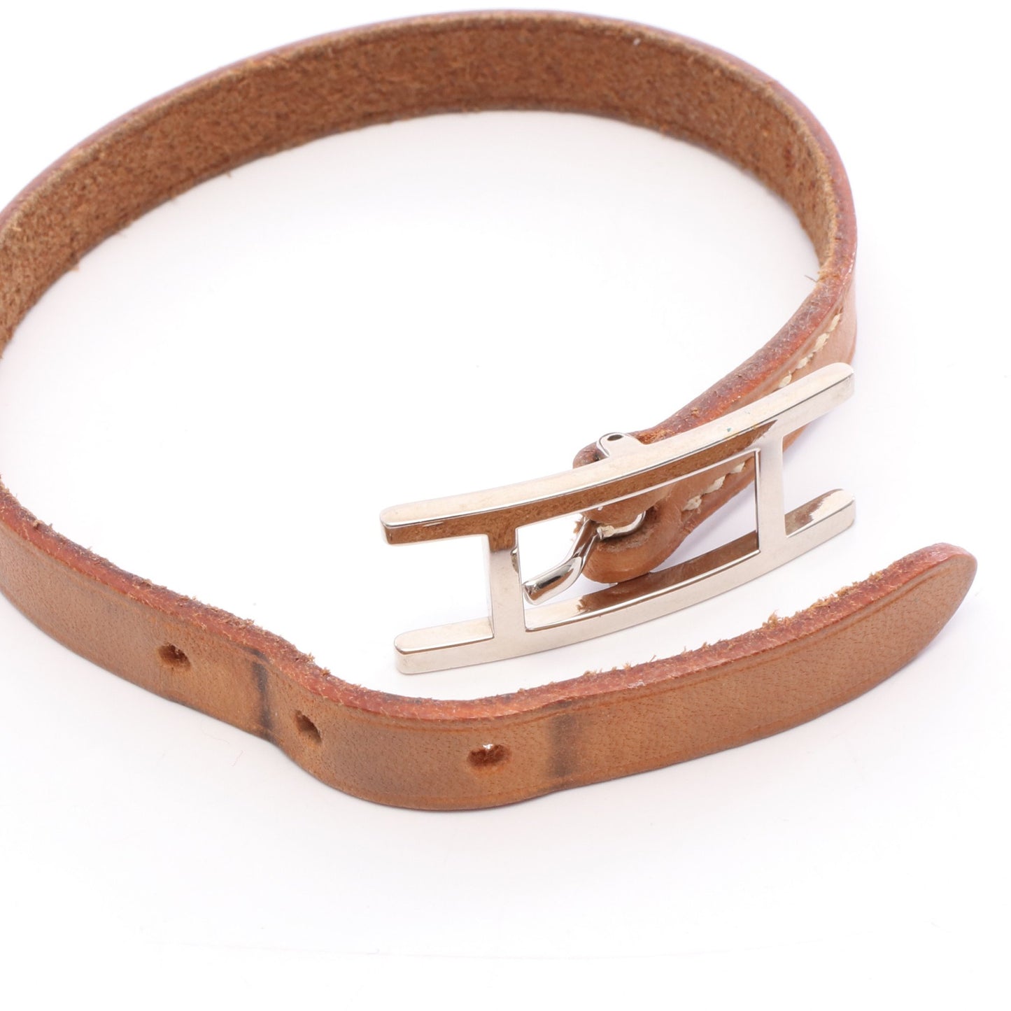アピ1 ブレスレット レザー シルバー ブラウン エルメス アクセサリー HERMES