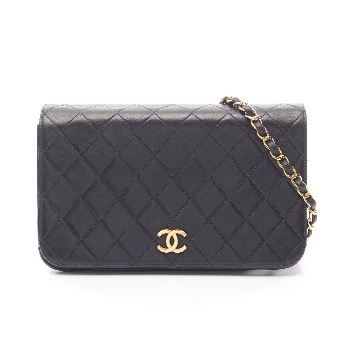 マトラッセ フルフラップ チェーンショルダーバッグ ラムスキン ブラック ゴールド金具 シャネル バッグ CHANEL