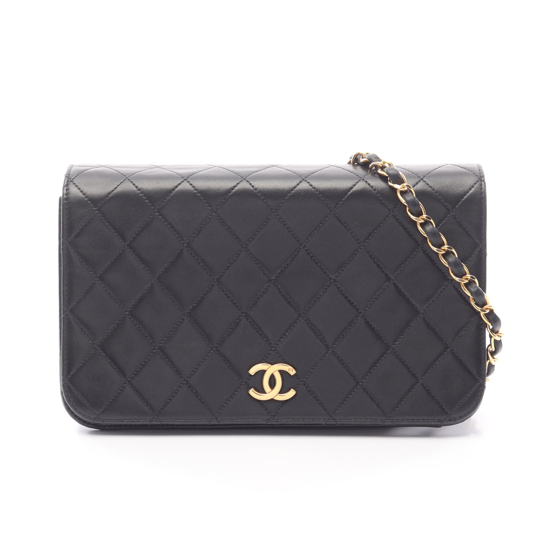 マトラッセ フルフラップ チェーンショルダーバッグ ラムスキン ブラック ゴールド金具 シャネル バッグ CHANEL